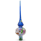 Santa and Snowman on Blue Artisan Hand Crafted Mouth Blown Glass Christmas Tree Topper 11 Inches in Blue color Triangle