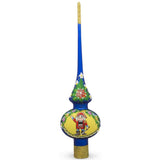 Nutcracker and Wreath on Blue Mouth Blown Glass Christmas Tree Topper 11 Inches in Blue color Triangle