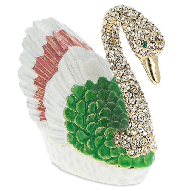 Swan Jeweled Trinket Box Figurine 2.6 Inches in White color,  shape