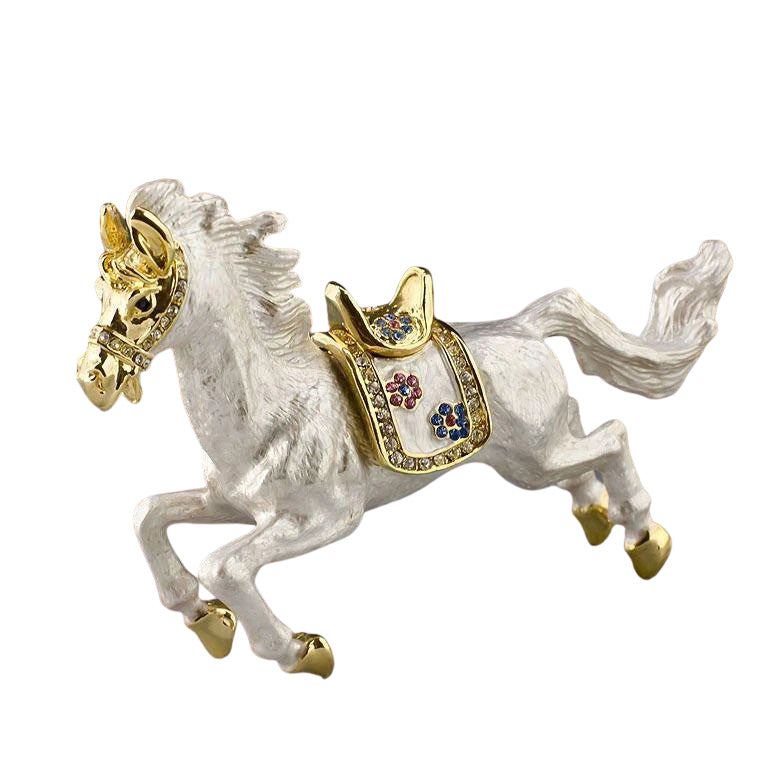 Pewter Galloping Grace: Jeweled Running Horse Trinket Figurine in Gold color