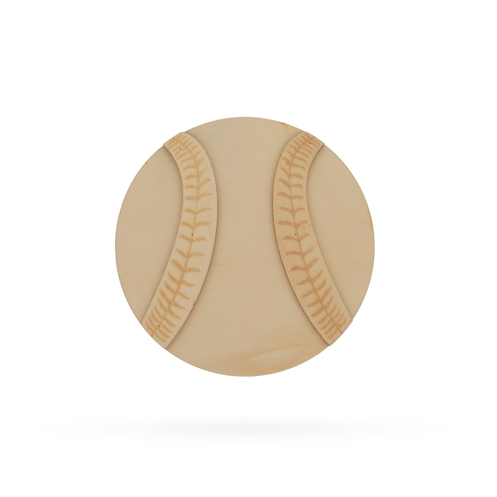 Baseball Unfinished Wooden Shape Craft Cutout DIY Unpainted 3D Plaque 6 Inches in Beige color Round