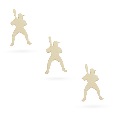 3 Baseball Players Unfinished Wooden Shapes Craft Cutouts DIY Unpainted 3D Plaques 4 Inches in Beige color,  shape