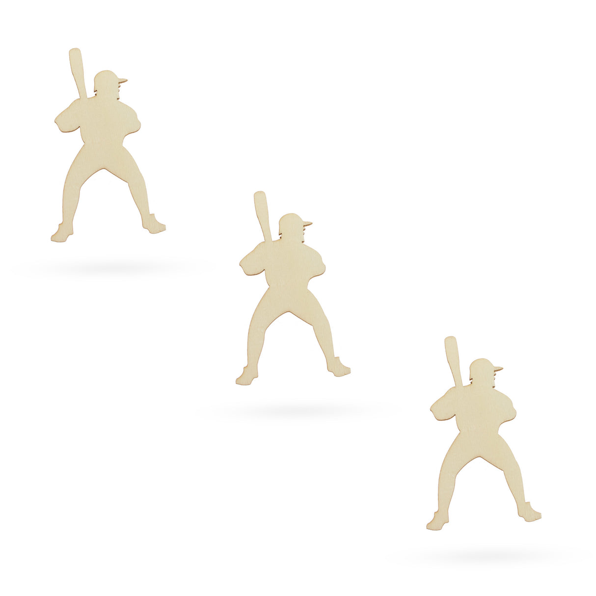 3 Baseball Players Unfinished Wooden Shapes Craft Cutouts DIY Unpainted 3D Plaques 4 Inches in Beige color,  shape