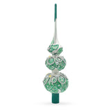 Glass Dimensional Rope and Leaves on White Artisan Hand Crafted Mouth Blown Glass Christmas Tree Topper 12.5 Inches in Green color Triangle
