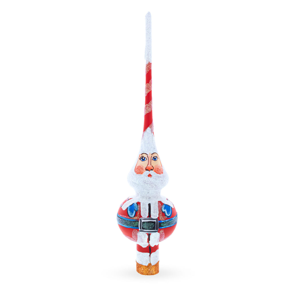 Santa in Red & White Suit Glass Christmas Tree Topper 11 Inches in Red color Triangle