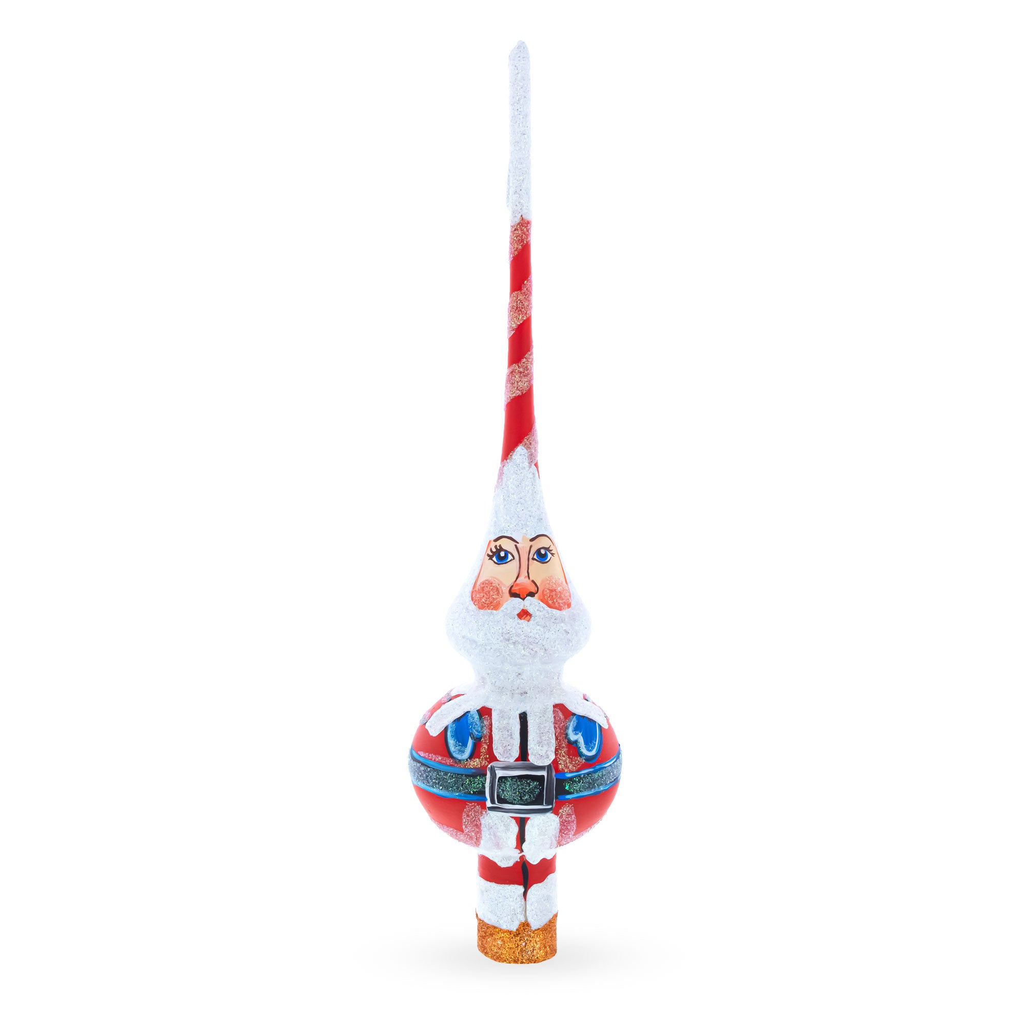 Santa in Red & White Suit Glass Christmas Tree Topper 11 Inches in Red color Triangle