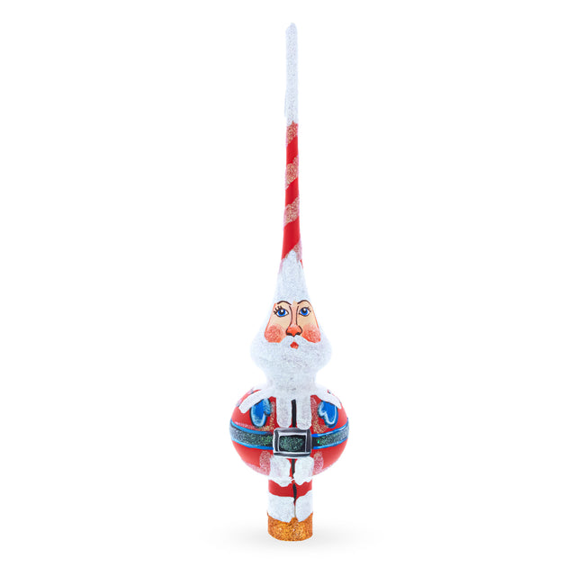 Santa Blown Glass Christmas Tree Topper 11 Inches in Red color Triangle