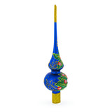 Santa and Mistletoe Wreath on Blue Mouth Blown Glass Christmas Tree Topper 11 InchesUkraine , dimensions in inches: 11 x 2.75 x 2.75