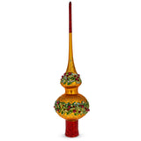 Dimensional Poinsettia Flowers with Pearls on Gold Blown Glass Christmas Tree Topper 11 Inches in Gold color Triangle
