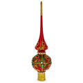 Green & Gold Glitter with Pearls Glossy Red Glass Christmas Tree Topper 11 Inches in Red color Triangle