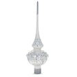 Dimensional White Roses and Pearls on Glossy White Blown Glass Christmas Tree Topper 11 Inches in White color Triangle