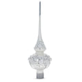 White Roses and Pearls on Glossy White Glass Christmas Tree Topper 11 Inches in White color Triangle