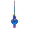 Purple Jewels and Golden Leaves on Blue Glass Christmas Tree Topper 11 Inches in Blue color Triangle