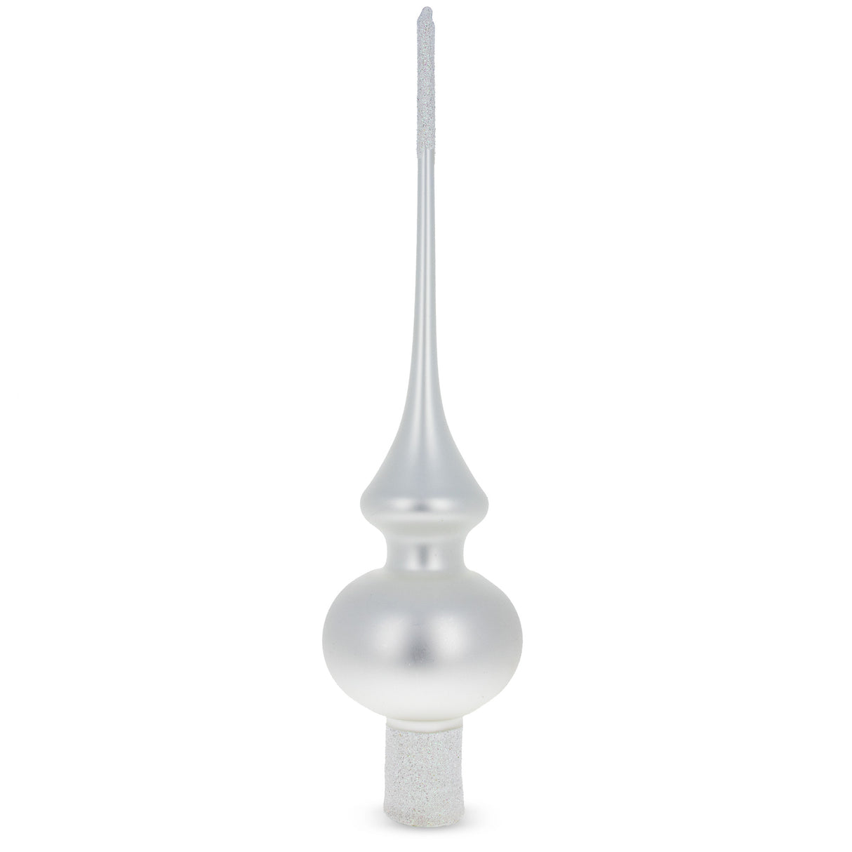 Matte White with Sparkling Top Hand Crafted Mouth Blown Glass Christmas Tree Topper 11 Inches in White color, Triangle shape