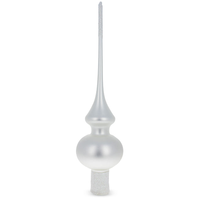 Matte White with Sparkling Top Mouth Blown Glass Christmas Tree Topper 11 Inches in White color Triangle