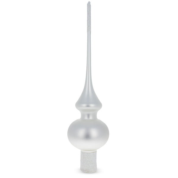 Matte White with Sparkling Top Hand Crafted Mouth Blown Glass Christmas Tree Topper 11 Inches by BestPysanky