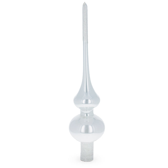 Glossy White with Sparkling Top Mouth Blown Glass Christmas Tree Topper 11 Inches in White color Triangle