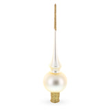 Matte Beige with Sparkling Top Mouth Blown Glass Christmas Tree Topper 11 Inches in White color Triangle