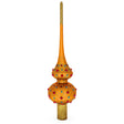 Red Jewels on Gold Geometrical Artisan Hand Crafted Mouth Blown Glass Christmas Tree Topper 11 Inches in Gold color, Triangle shape