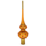 Red Jewels on Gold Geometrical Artisan Hand Crafted Mouth Blown Glass Christmas Tree Topper 11 Inches in Gold color, Triangle shape