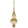 Dimensional Roses on Sparkling Beige Artisan Hand Crafted Mouth Blown Glass Christmas Tree Topper 11 Inches in Gold color, Triangle shape