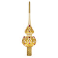Red Jeweled with Golden Leaves Glass Christmas Tree Topper 11 Inches in Gold color Triangle
