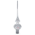 Pink Roses and Pearls on Silver Glass Christmas Tree Topper 11 Inches in Silver color Triangle