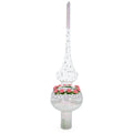 Pink Roses on Silver Swirls and Clear Glass Christmas Tree Topper 11 Inches in Clear color Triangle
