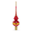 Dimensional White Diamond Trellis on Red Mouth Blown Glass Christmas Tree Topper 11 Inches in Red color Triangle