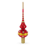 Dimensional White Diamond Trellis on Red Mouth Blown Glass Christmas Tree Topper 11 Inches in Red color Triangle
