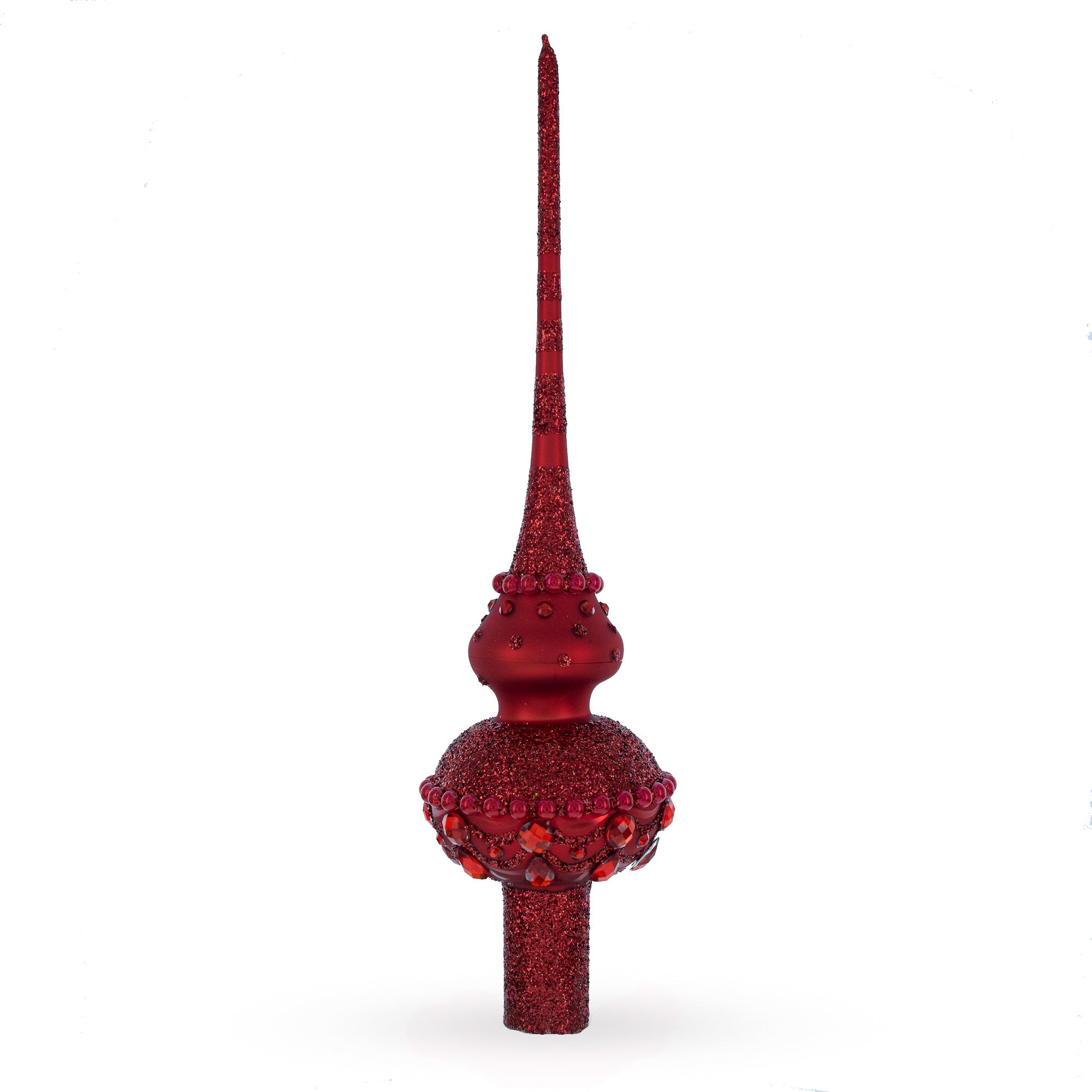 Dimensional Red Jewels Chandelier on Red Glass Christmas Tree Topper 11 Inches in Red color Triangle