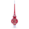 Golden Flowers and Silver Swirls on Red Glass Christmas Tree Topper 11 Inches in Red color Triangle