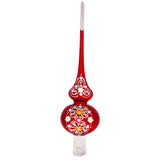 Dimensional Golden Flowers and Silver Swirls on Red Blown Glass Christmas Tree Topper 11 Inches in Red color Triangle