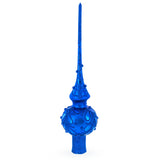 Dimensional Blue Jewels Scroll on Blue Mouth Blown Glass Christmas Tree Topper 11 Inches in Blue color Triangle
