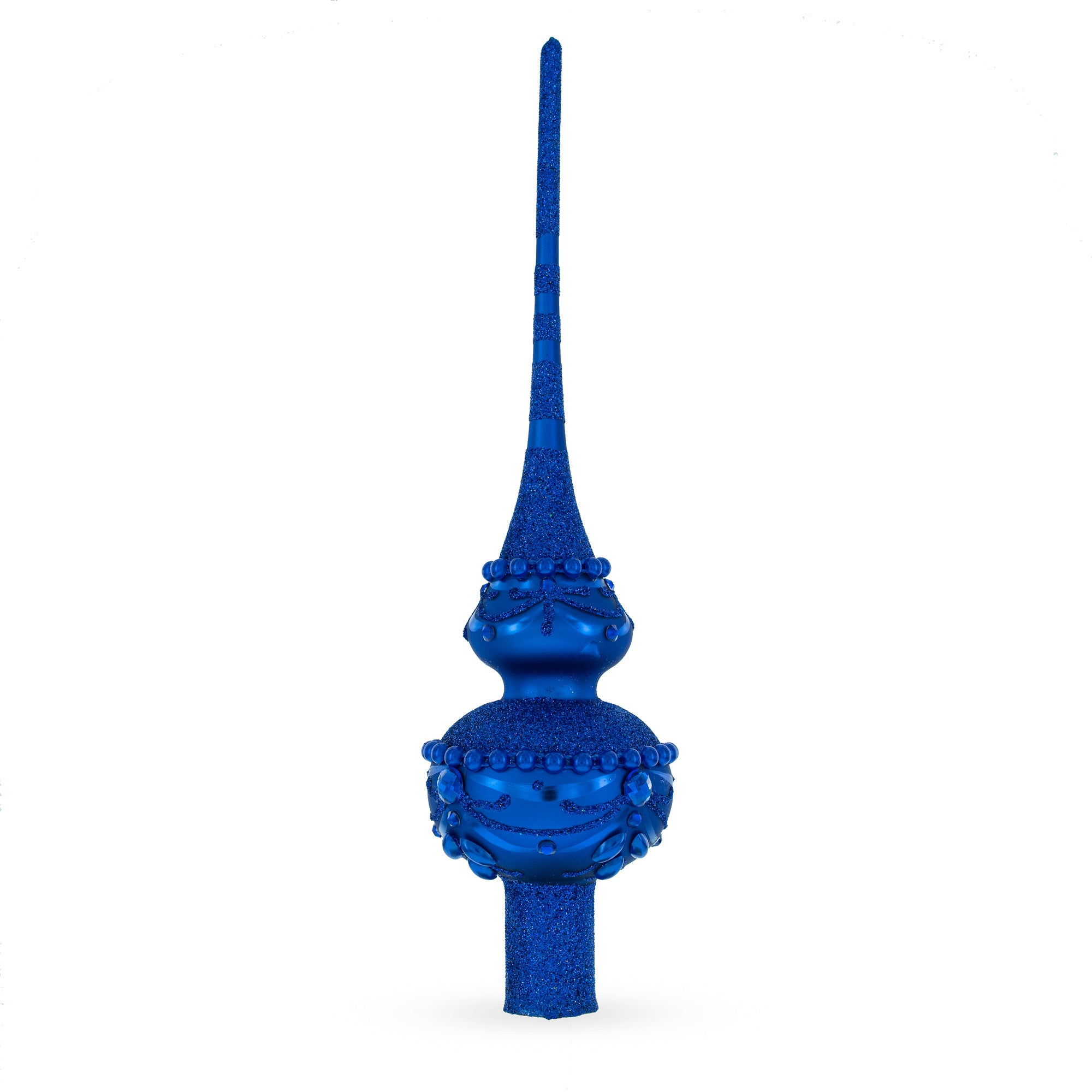Dimensional Blue Jewels Chandelier on Red Glass Christmas Tree Topper 11 Inches in Blue color Triangle
