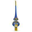 Dimensional White Pearls with Golden Leaves on Blue Blown Glass Christmas Tree Topper 11 Inches in Blue color Triangle