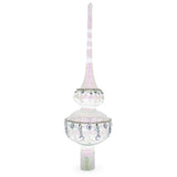 Dimensional Jewel Drops on White Chandelier Clear Blown Glass Christmas Tree Topper 11 Inches in Clear color Triangle