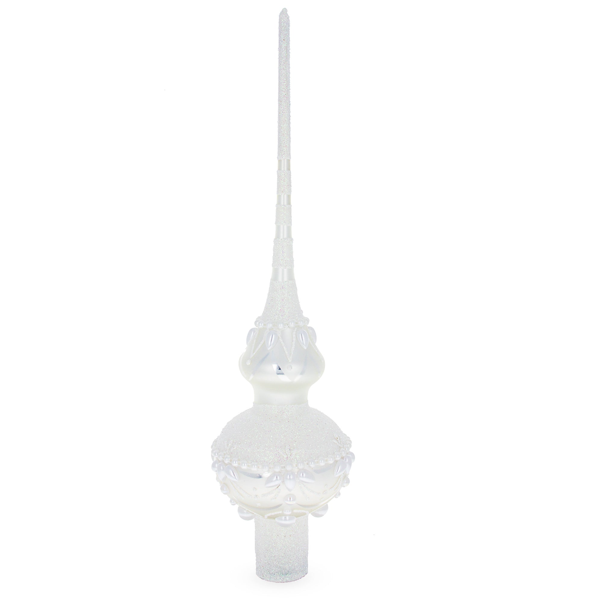 Pearl Drops on White Chandelier Clear Glass Christmas Tree Topper 11 Inches in White color Triangle