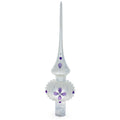Purple Jewel Stars and Pearls on White Glass Christmas Tree Topper 11 Inches in White color Triangle