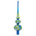 Blue Flowers on Glossy Blue Mouth Glass Christmas Tree Topper 12.5 Inches in Blue color Triangle