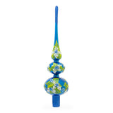 Blue Flowers on Glossy Blue Mouth Glass Christmas Tree Topper 12.5 Inches in  color Triangle