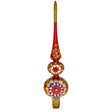 Embossed Clock on Glittered Double Ball Red Glass Christmas Tree Topper 12.5 Inches in Red color, Triangle shape