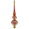 Embossed Clock on Glittered Double Ball Red Glass Christmas Tree Topper 12.5 Inches in Red color Triangle