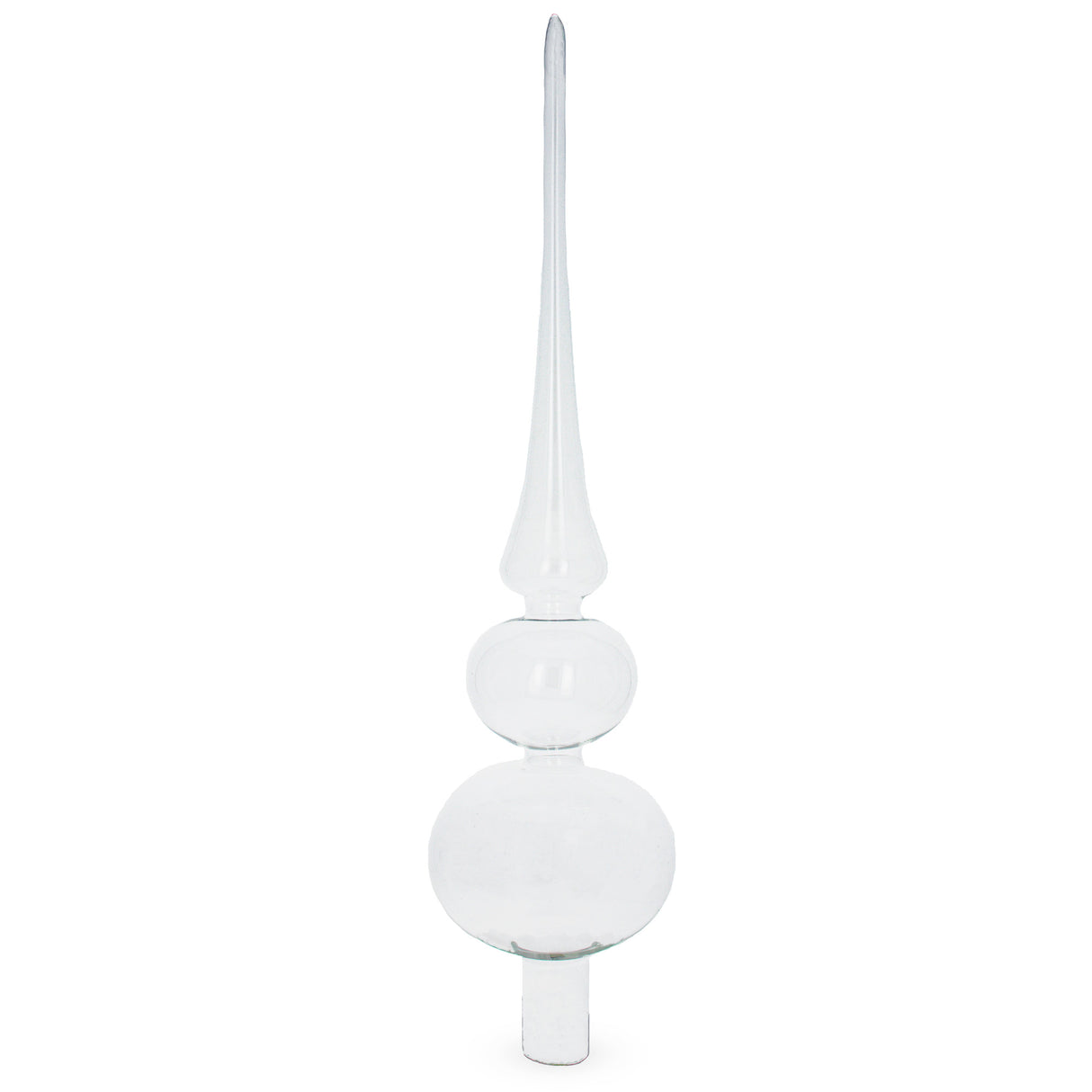 Double Ball Clear Artisan Hand Crafted Mouth Blown Glass Christmas Tree Topper 12.5 Inches in Clear color, Triangle shape