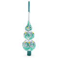 Dimensional Rope and Leaves on White Glass Christmas Tree Topper 12.5 Inches in Green color Triangle