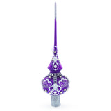 Dimensional White Roses on Purple Blown Glass Christmas Tree Topper 11 Inches in Purple color Triangle
