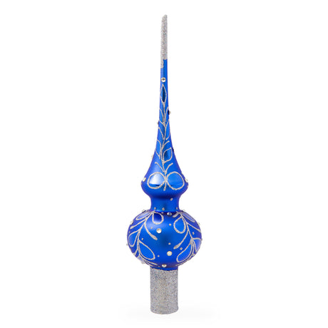 Blue Paisley Artisan Hand Crafted Mouth Blown Glass Christmas Tree Topper 11 Inches in Blue color, Triangle shape