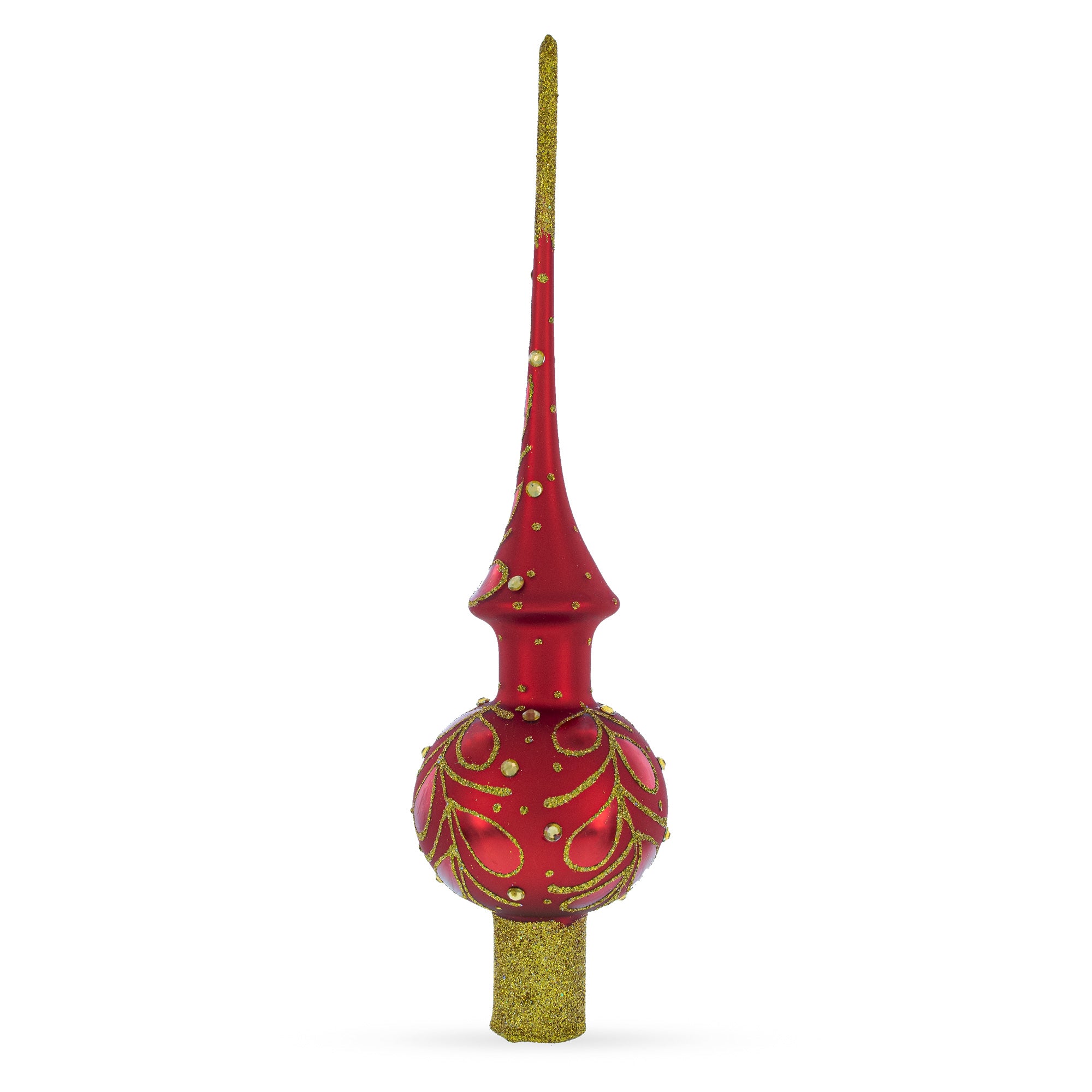 Red Paisley Mouth Blown Glass Christmas Tree Topper 11 Inches in Red color Triangle
