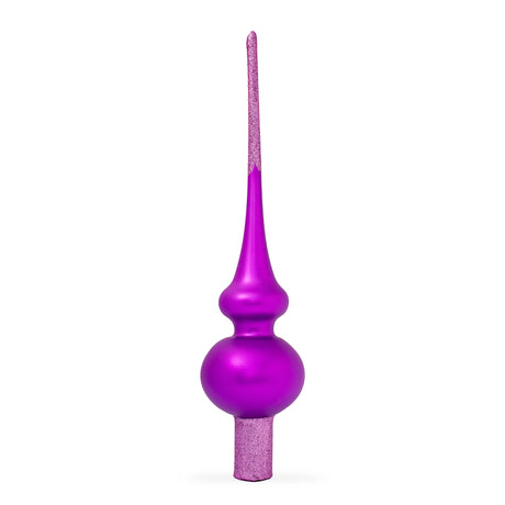 Solid Purple with Sparkling Top Mouth Blown Glass Christmas Tree Topper 11 Inches in Purple color Triangle