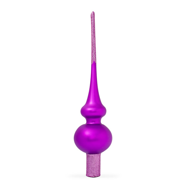 Solid Purple with Sparkling Top Mouth Blown Glass Christmas Tree Topper 11 Inches in Purple color Triangle